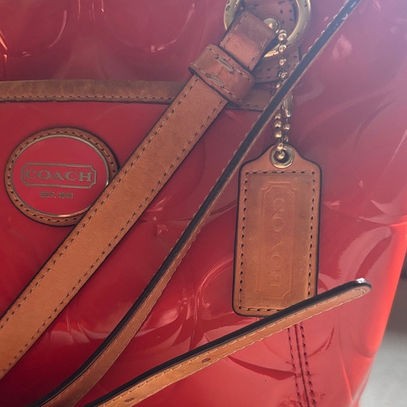 Coach Orange Patent Leather Crossbody Tote Shoulder Bag Zipper Closure Vintage - Picture 8 of 17